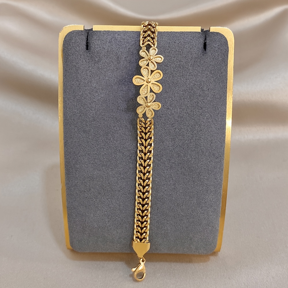 Elegant Golden Flower Matte Stainless Steel Bracelet, Unisex